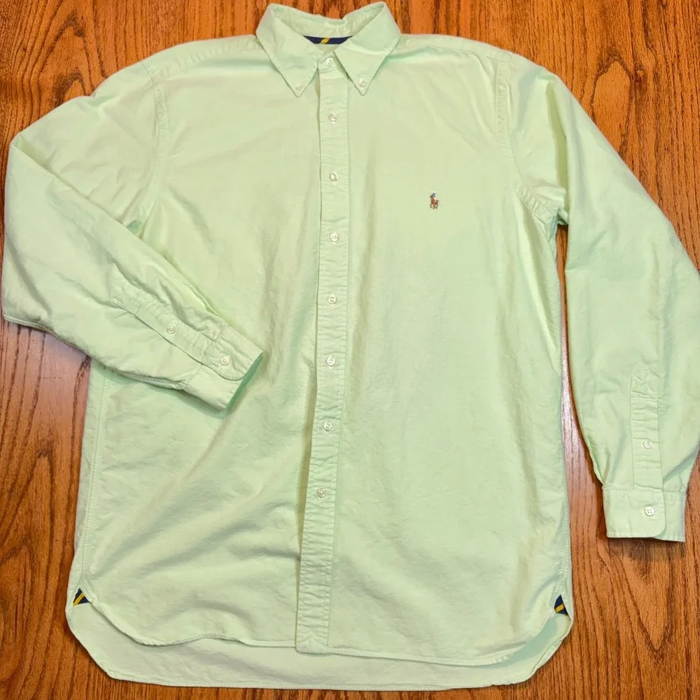 Polo Ralph Lauren Oxford Shirt Mens Large Tall Green Classic Fit Flesh Pony